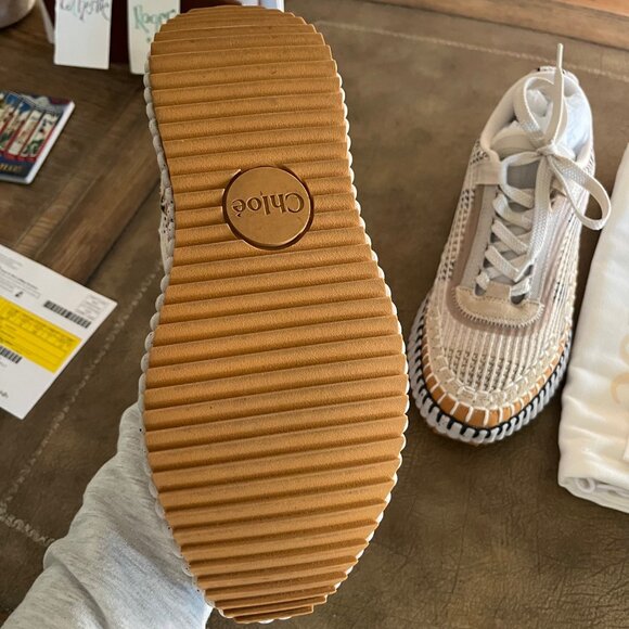 Chloe Nama Sneaker Biscotti Beige Neutral Size 37 6.5 - 7 Like New - Picture 6 of 10